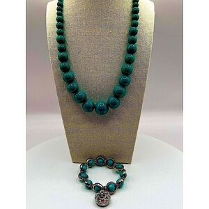 Faux Turquoise Bead Necklace & Bracelet Set - Eye-Popping and Elegant!   N78